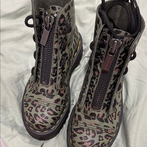 Dr. Martens Green Leopard Combat Boots